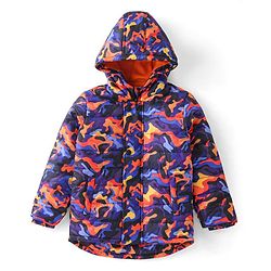 Babyhug Woven Full Sleeves Camouflage Print Padded Hooded Jacket- Blue & Orange