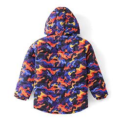 Babyhug Woven Full Sleeves Camouflage Print Padded Hooded Jacket- Blue & Orange