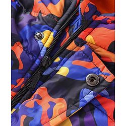 Babyhug Woven Full Sleeves Camouflage Print Padded Hooded Jacket- Blue & Orange