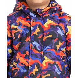 Babyhug Woven Full Sleeves Camouflage Print Padded Hooded Jacket- Blue & Orange