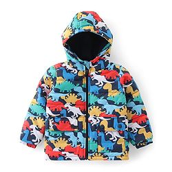 Babyhug Woven Full Sleeves Padded Hooded Jacket With Dino Print- Multicolor