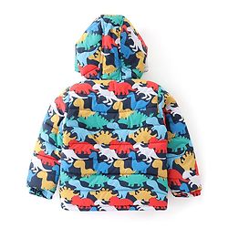 Babyhug Woven Full Sleeves Padded Hooded Jacket With Dino Print- Multicolor
