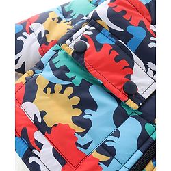 Babyhug Woven Full Sleeves Padded Hooded Jacket With Dino Print- Multicolor