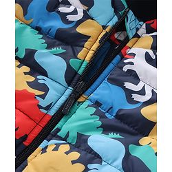 Babyhug Woven Full Sleeves Padded Hooded Jacket With Dino Print- Multicolor