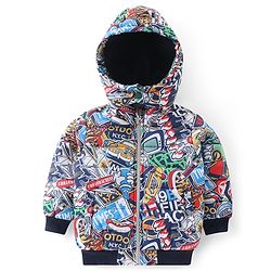Babyhug Woven Full Sleeves Printed Padded Hooded Jacket- Multicolor