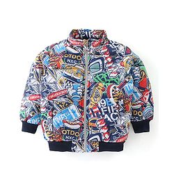 Babyhug Woven Full Sleeves Printed Padded Hooded Jacket- Multicolor
