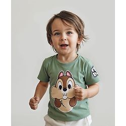 Babyhug Disney Cotton Knti Half Sleeves T-Shirt with Chip N Dale Graphics - Dark Green