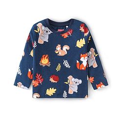 Babyhug Cotton Knit Full Sleeves Night Suit with Animal Print - Navy Blue