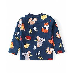 Babyhug Cotton Knit Full Sleeves Night Suit with Animal Print - Navy Blue