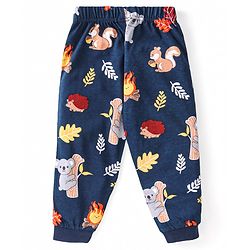 Babyhug Cotton Knit Full Sleeves Night Suit with Animal Print - Navy Blue