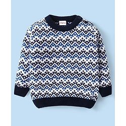 Babyhug Knitted Full Sleeves Pullovers Sweater With Chevron Design - Navy Blue