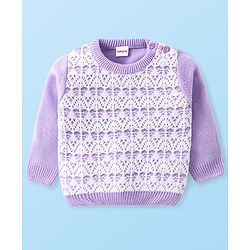 Babyhug Knitted Full Sleeves Pullover Sweater with Cable Knit Design - Purple