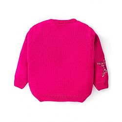 Babyhug Knitted Full Sleeves Pullover Sweater with Sequin Star Design - Fuchsia