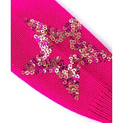 Babyhug Knitted Full Sleeves Pullover Sweater with Sequin Star Design - Fuchsia