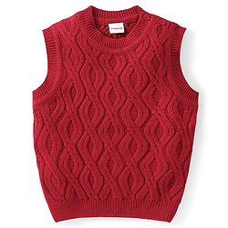 Babyhug Knitted Sleeveless Pullovers Sweater With Cable Knit Design - Red