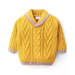 Babyhug Knitted Full Sleeves Collar Neck Pullover Sweater with Cable Knit Design - Mustard