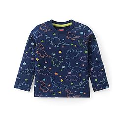 Babyhug Cotton Knit Full Sleeves Night Suit with Dino Print - Navy Blue