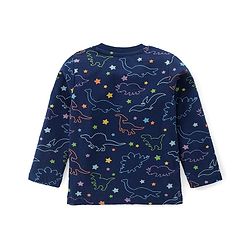 Babyhug Cotton Knit Full Sleeves Night Suit with Dino Print - Navy Blue