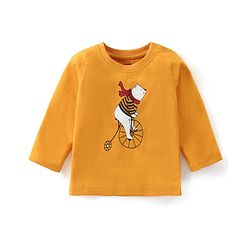 Babyhug Cotton Knit Full Sleeves T-Shirt & Lounge Pants Set With Bear Print - Mustard & Blue