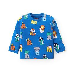 Babyhug Cotton Knit Full Sleeves Night Suit with Animal Print - Blue