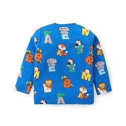 Babyhug Cotton Knit Full Sleeves Night Suit with Animal Print - Blue