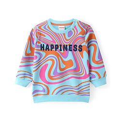 Babyhug Cotton Knit Full Sleeves Sweatshirt with Marble & Text Print - Multicolour