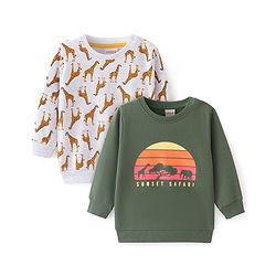 Babyhug Cotton Knit Full Sleeves Sweatshirts with Giraffe Print Pack of 2 - White & Green