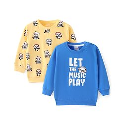 Babyhug Cotton Knit Full Sleeves Sweatshirts With Panda Print Pack of 2 - Yellow & Blue