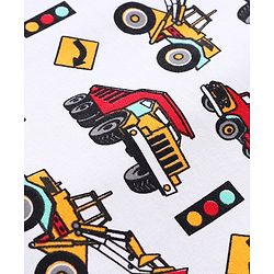 Babyhug Cotton Knit Full Sleeves Night Suit with Construction Vehicles Print- White
