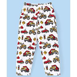 Babyhug Cotton Knit Full Sleeves Night Suit with Construction Vehicles Print- White