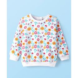 Babyhug Cotton Knit Full Sleeves Sweat Shirts with Floral & Deer Graphics Pack of 2 - White & Orange