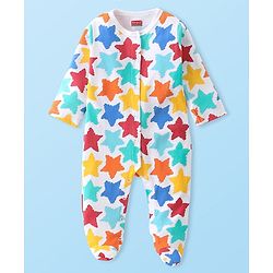 Babyhug Preemie  Full Sleeves Footed  Sleep Suit with Star Print - Blue
