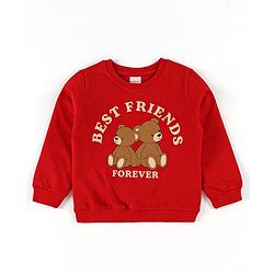 Babyhug Cotton Knit Full Sleeves Sweatshirts with Text & Bear Graphics Pack of 2 - Red & White