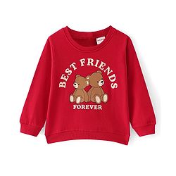 Babyhug Cotton Knit Full Sleeves Sweatshirts with Text & Bear Graphics Pack of 2 - Red & White