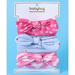 Babyhug Free Size Headbands With Bow Applique Pack of 3 - Pink & Blue