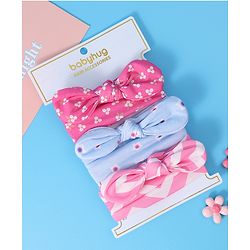 Babyhug Free Size Headbands With Bow Applique Pack of 3 - Pink & Blue
