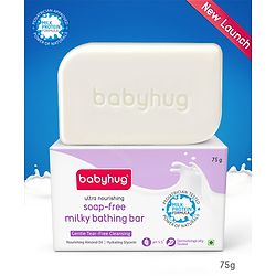 Babyhug pH 5.5 Ultra Nourishing Soap-Free Milky Bathing Bar - 75 g |Free Soap Tray |Does not Dry Skin|Prevents Rashes | Dermatologically & Pediatrician Tested|Extra Mild | Gentle Tear-free Cleansing