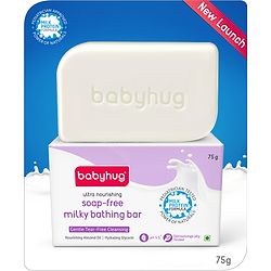 Babyhug pH 5.5 Ultra Nourishing Soap-Free Milky Bathing Bar - 75 g |Free Soap Tray |Does not Dry Skin|Prevents Rashes | Dermatologically & Pediatrician Tested|Extra Mild | Gentle Tear-free Cleansing