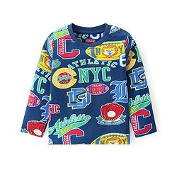 Babyhug Cotton Knit Full Sleeves Night Suit With Varsity Print - Navy