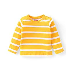 Babyhug Cotton Knit Full Sleeves Striped T-Shirt- Yellow