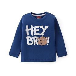 Babyhug Cotton Knit  Full Sleeves T-Shirt With Text & Bear Print - Navy Blue