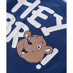 Babyhug Cotton Knit  Full Sleeves T-Shirt With Text & Bear Print - Navy Blue