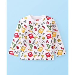 Babyhug Cotton Knit  Full Sleeves T-Shirt with Geometric Graphics - White