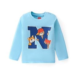 Babyhug Cotton Knit Full Sleeves T-Shirt with Animal & Text  Print - Blue