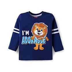 Babyhug Cotton Knit Full Sleeves T-Shirt with Text & Lion Graphics - Navy Blue