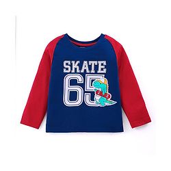 Babyhug Cotton Knit Full Raglan Sleeves Dino & Text Printed T-Shirt - Royal Blue