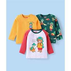 Babyhug Cotton Knit Raglan Sleeves T-Shirts With Animal Print Pack of 3 - Grey Orange & Green