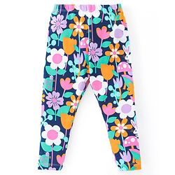 Babyhug Cotton Lycra Knit Full Length Stretchable Leggings with Floral Print - Multicolour