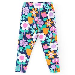 Babyhug Cotton Lycra Knit Full Length Stretchable Leggings with Floral Print - Multicolour