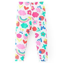 Babyhug Cotton Lycra Knit Full Length Stretchable Leggings with Floral Print Pack of 3 - Multicolour
